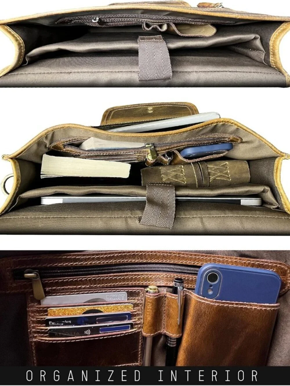 Men's Brown Genuine Leather CrossbodyTravel Adjustable Strap Messenger Hand Bag